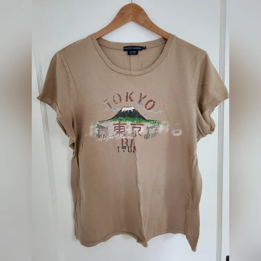 Ralph Lauren tan Tokyo short sleeve graphic tee women's size XL - Picture 1 of 3